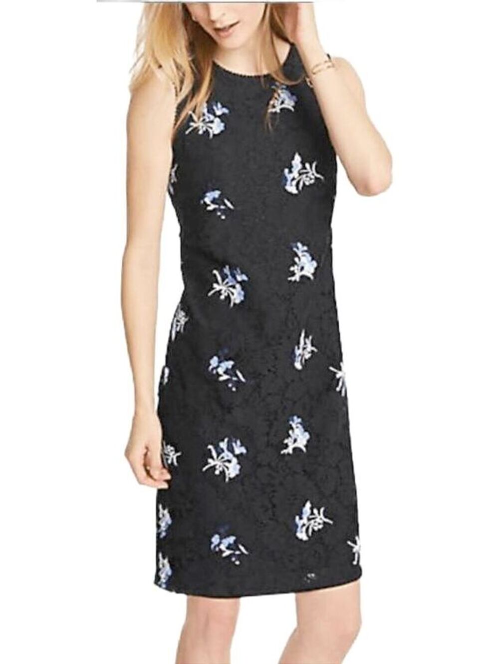 Ann Taylor Black Lace Floral Embroidered Sheath Cocktail Dress Size 6